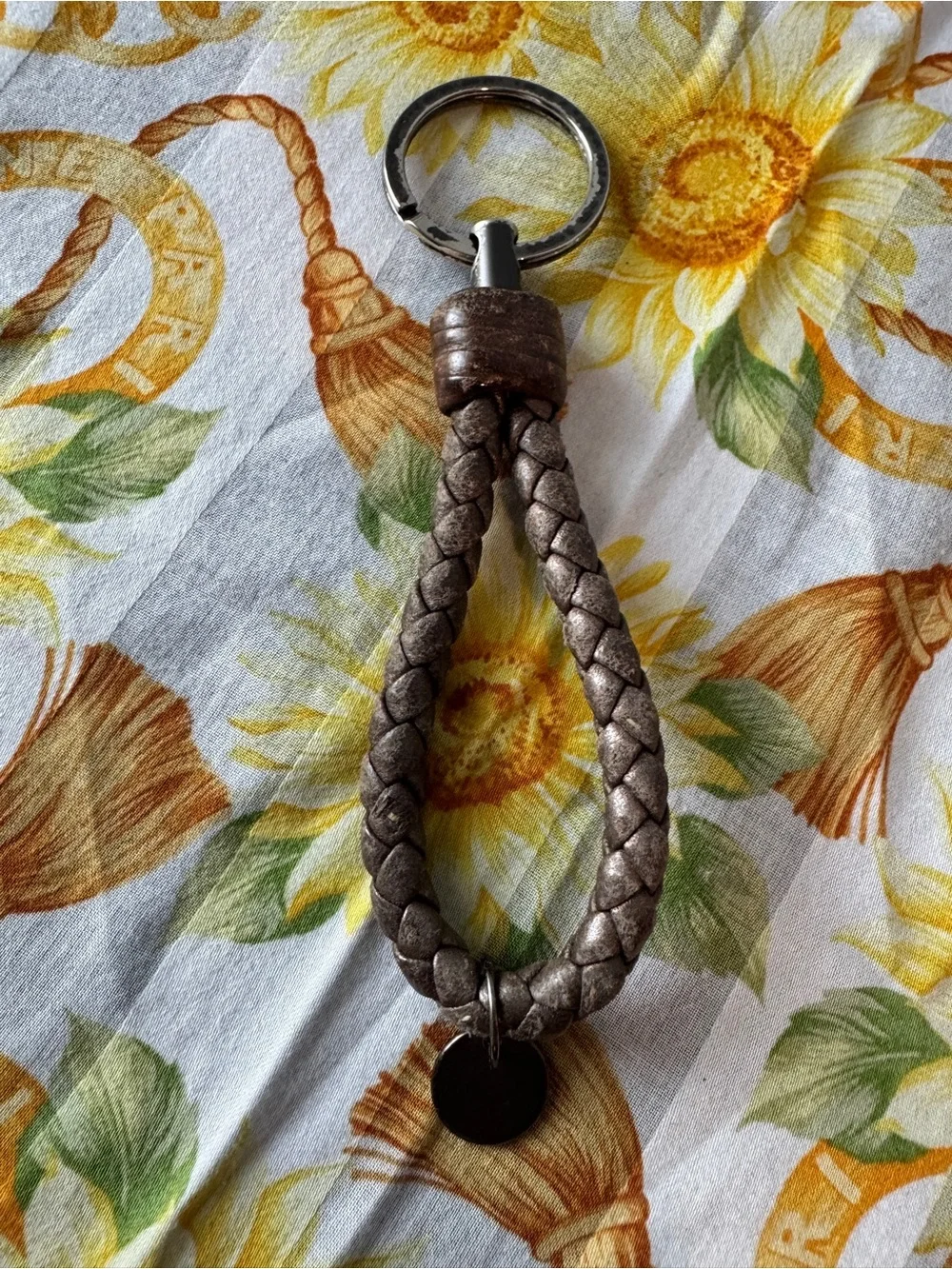 Bottega Veneta Intrecciato Braided Leather Loop Keychain Brown/Gray